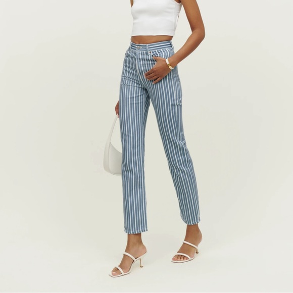 Reformation Cynthia Striped High Rise Straight Jeans - Picture 1 of 2
